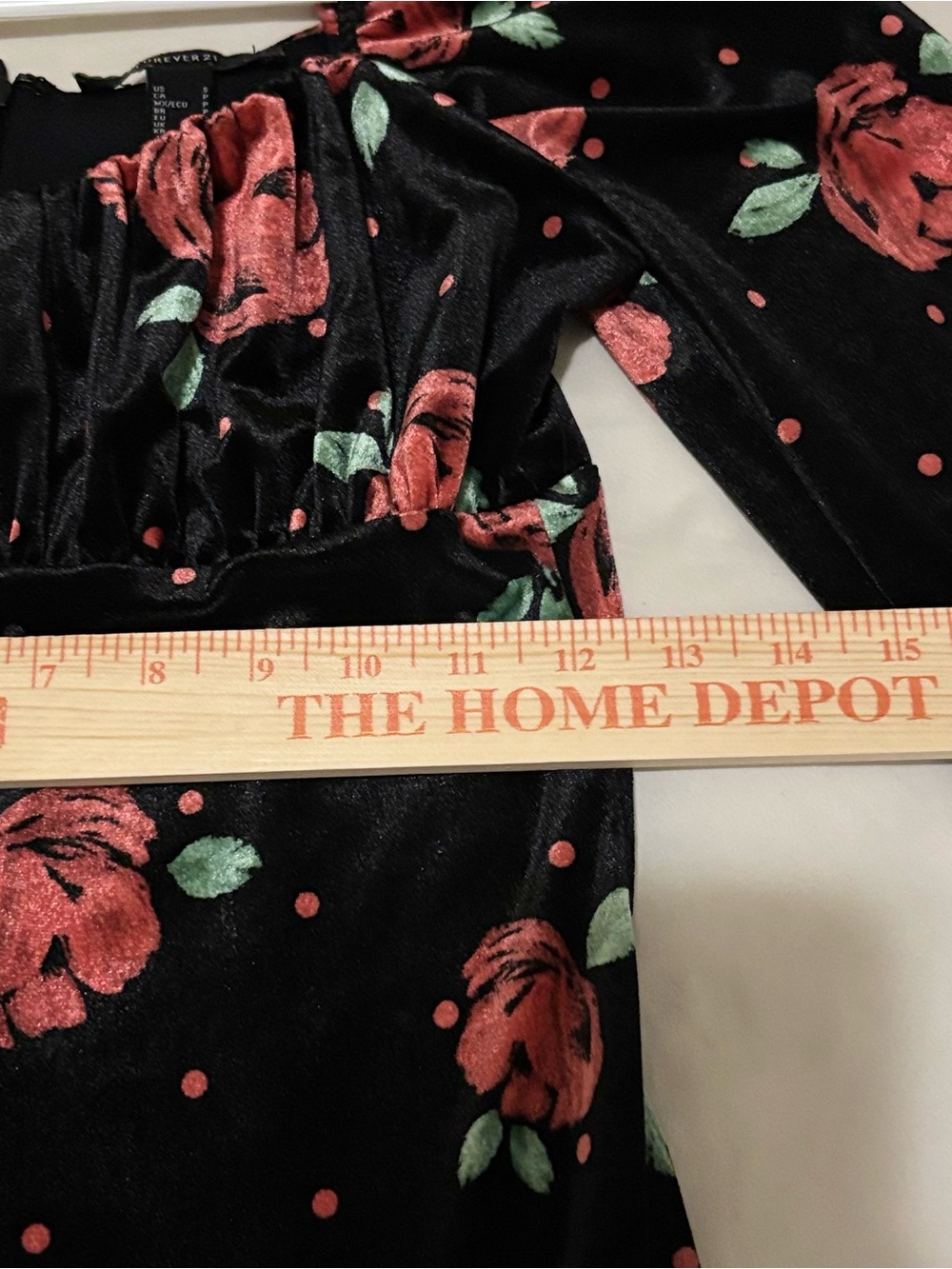Forever 21 velvet Black Top with Red Floral Accent - Picture 7 of 8